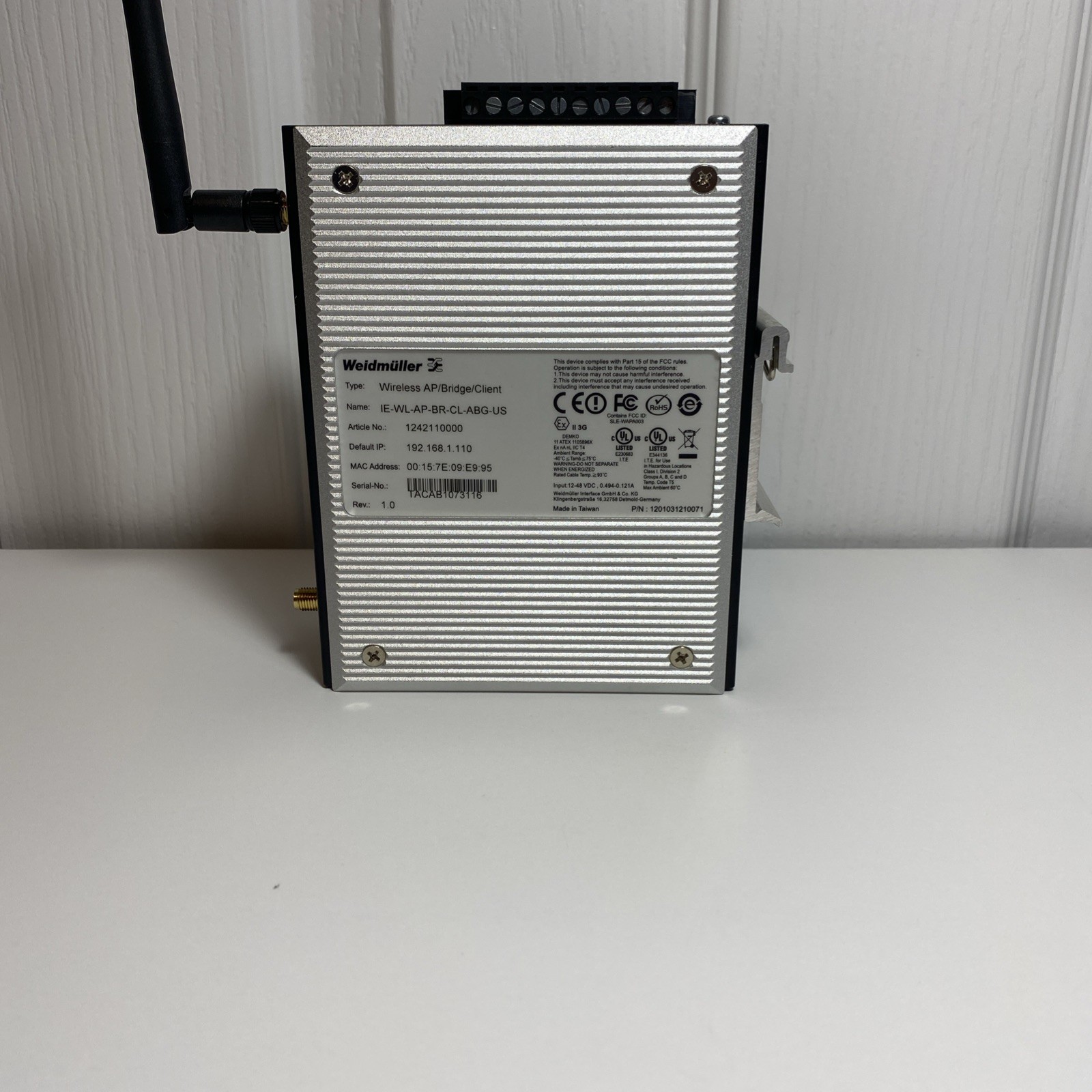 Weidmuller Wireless Industrial Ethernet Modem 1242110000, IE-WL-AP-BR-CL-ABG-US