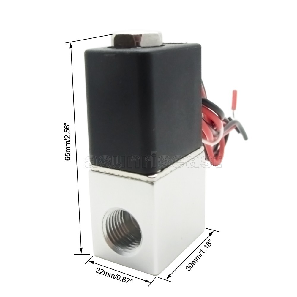 Pre-wired 12V DC Pneumatic Solenoid Valve 2 Way 2 Position Lead Wires + Fittings