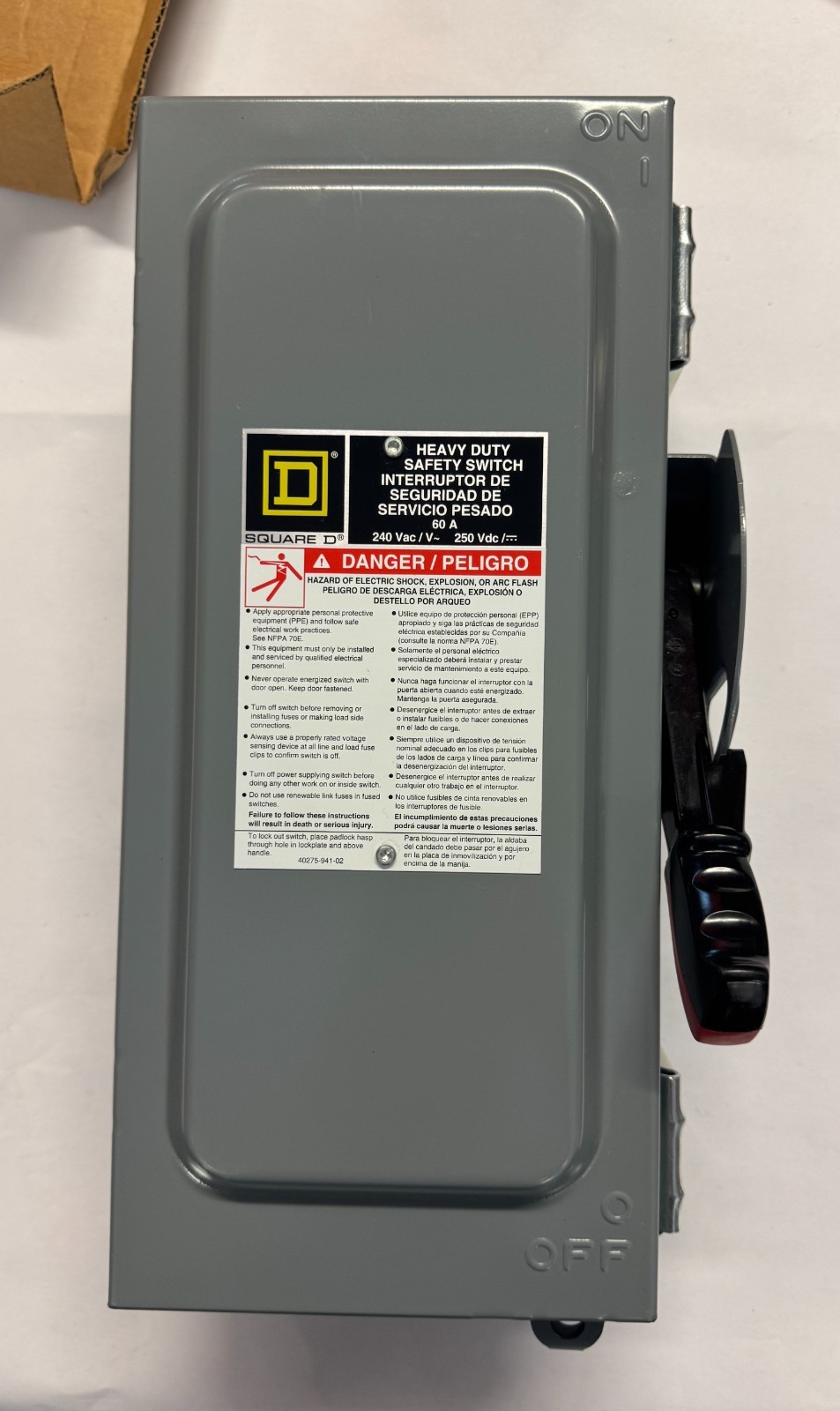 Square D 60 Amp 240V 3Pole Fusible Heavy Duty Safety Switch Nema 12 + 3R H322AWK