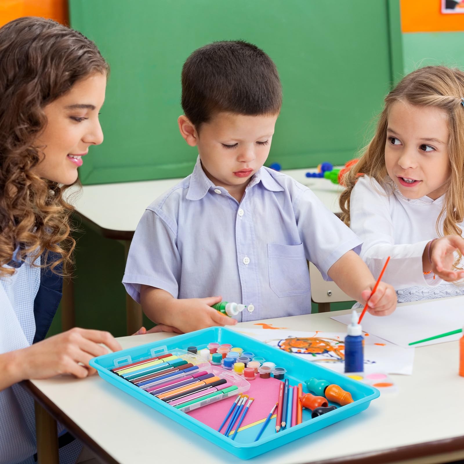 Hoteam 10 Pack Turn in Trays Classroom 16.14 x 11.81 x 1.38 Inch, Light Blue