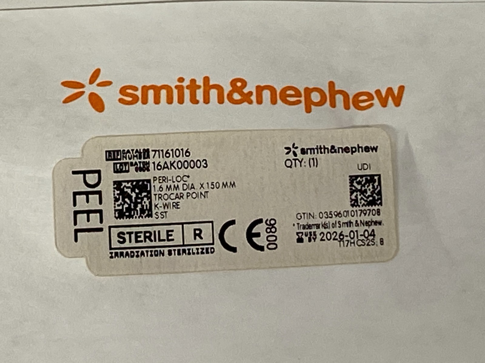 Lot of 17 SMITH & NEPHEW Point K-Wire 71161016 Exp.2026-01 to 2026-03 (*K40*)