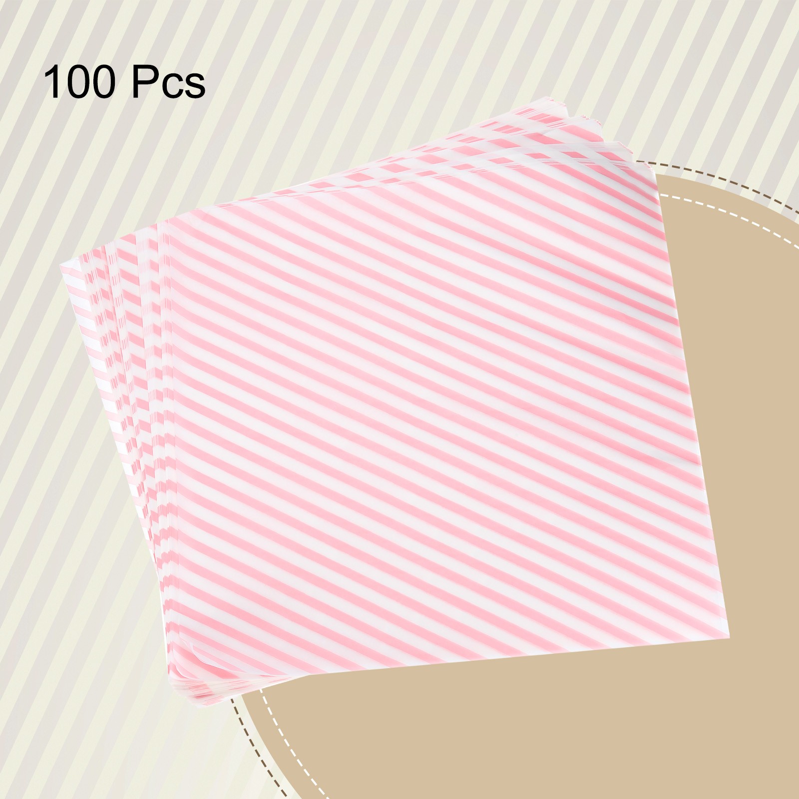 100pcs Square Stripes Dry Food Wrapping Paper 11.81″ x 11.81″ for Sandwich Pink