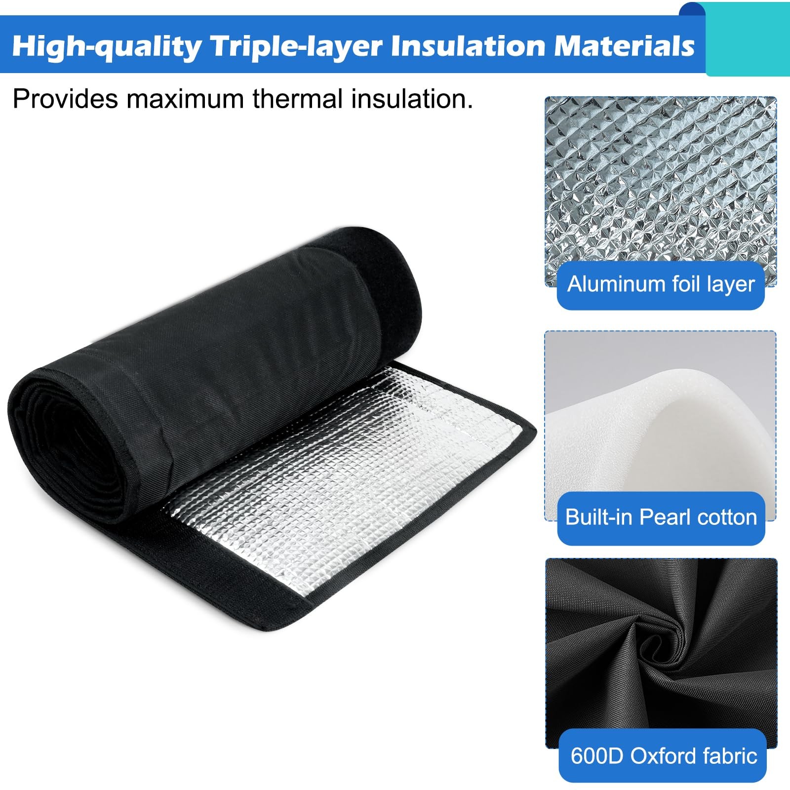 3 Layers HVAC Copper Pipe Insulation Cover, 78 x 11.8 Inch Flexible Pipe Insu…