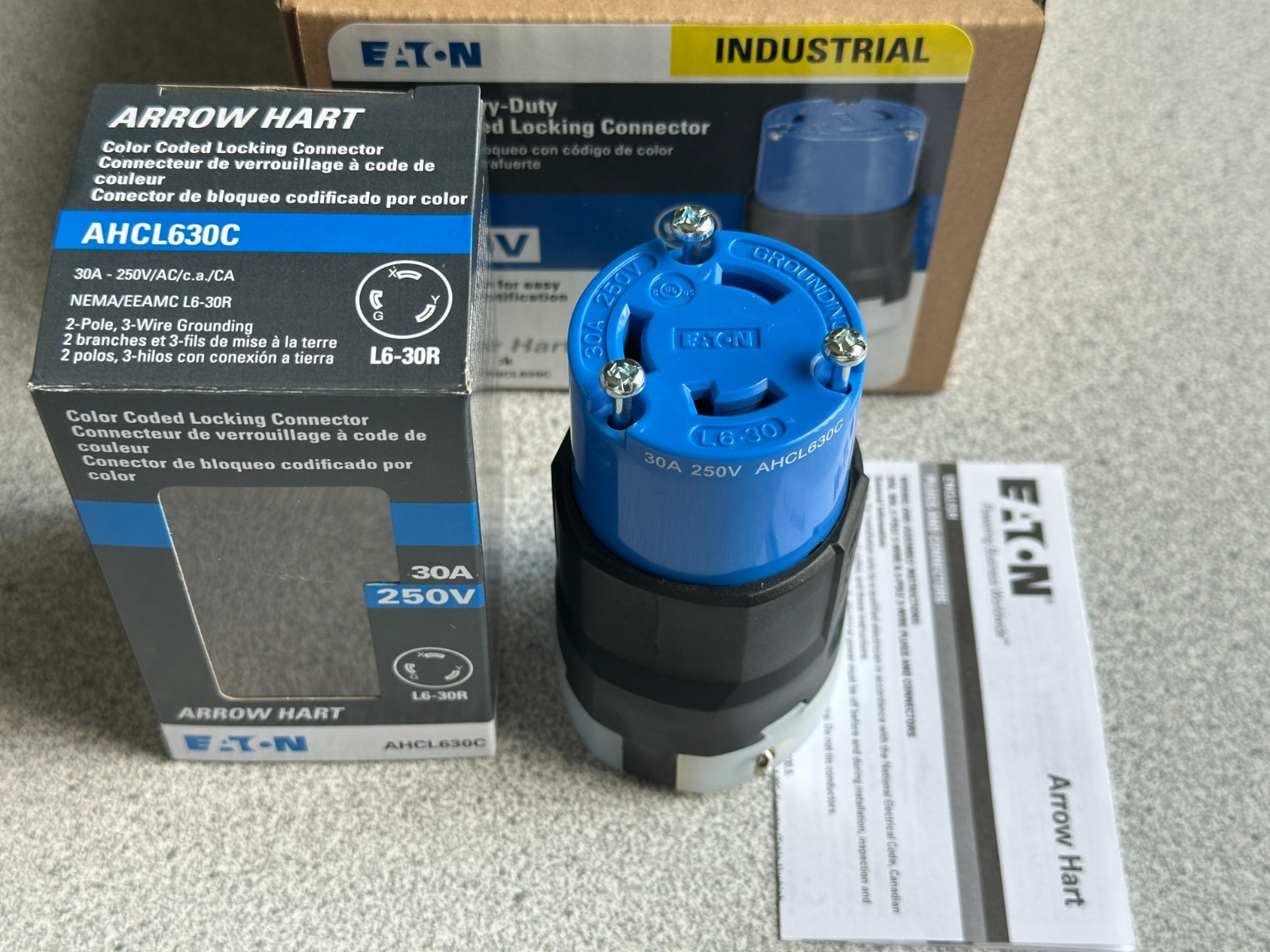 6 NEW Eaton Arrow Hart AHCL630C Blue 30A Locking Connector L6-30R 250V 2P 3W LOT