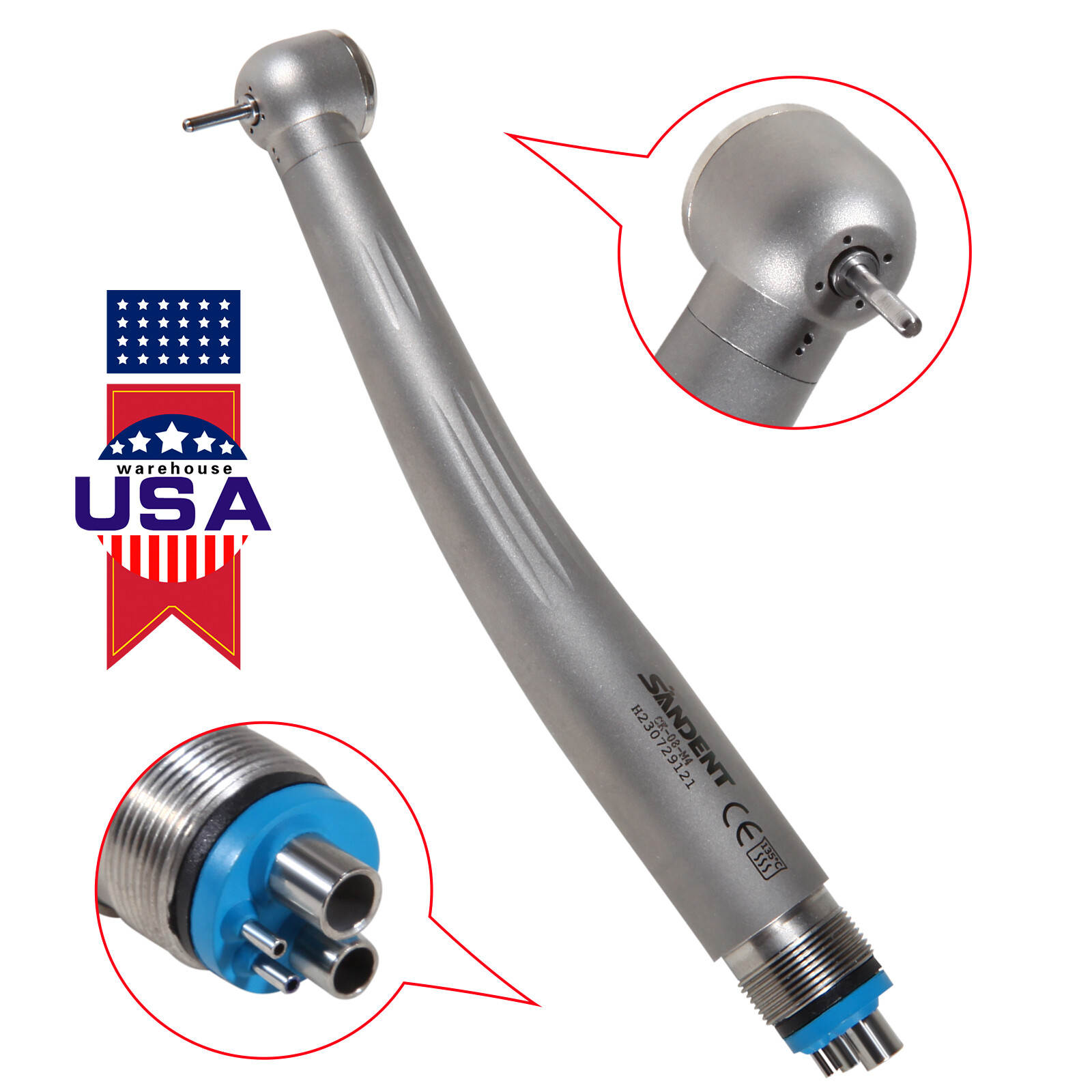 Dental High Speed Handpiece Ceramic Rotor Push Button 4 Holes Single Way Spray