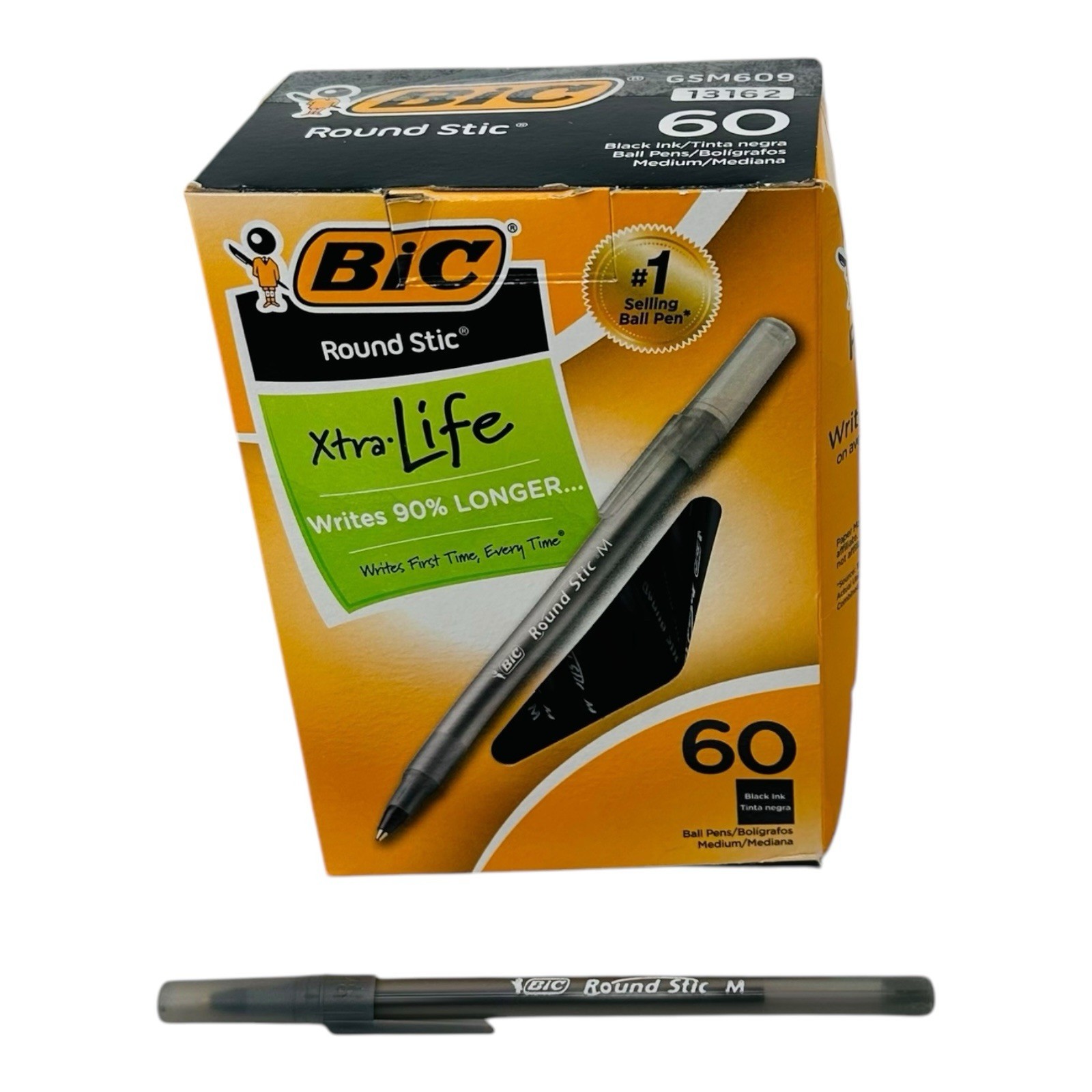 60 Pens BIC Pens Round Stic Xtra-Life Medium Point Ballpoint Pen Black Ink