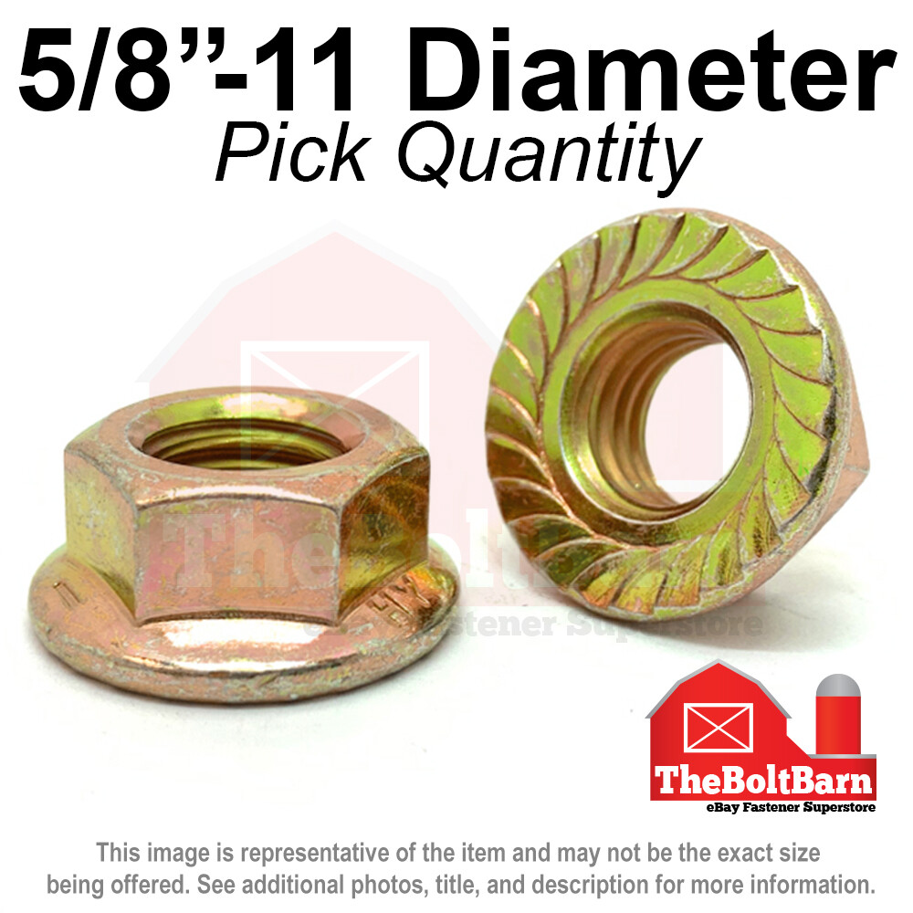5/8″-11 Grade 8 Serrated Flange Lock Nuts Coarse Zinc Yellow (Pick Quantity)