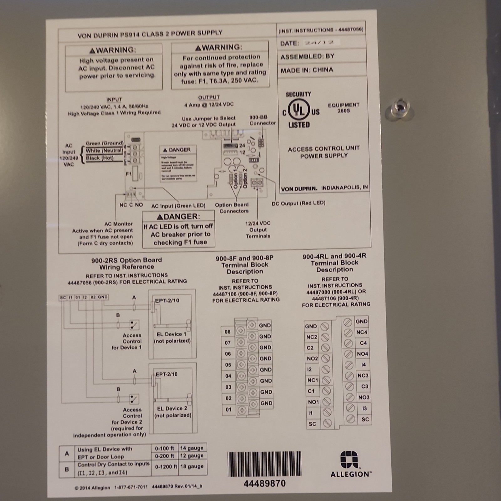 Von Duprin PS914-2RS Enclosed Power Supply 4A 120/240VAC 24VDC/12VDC Gray