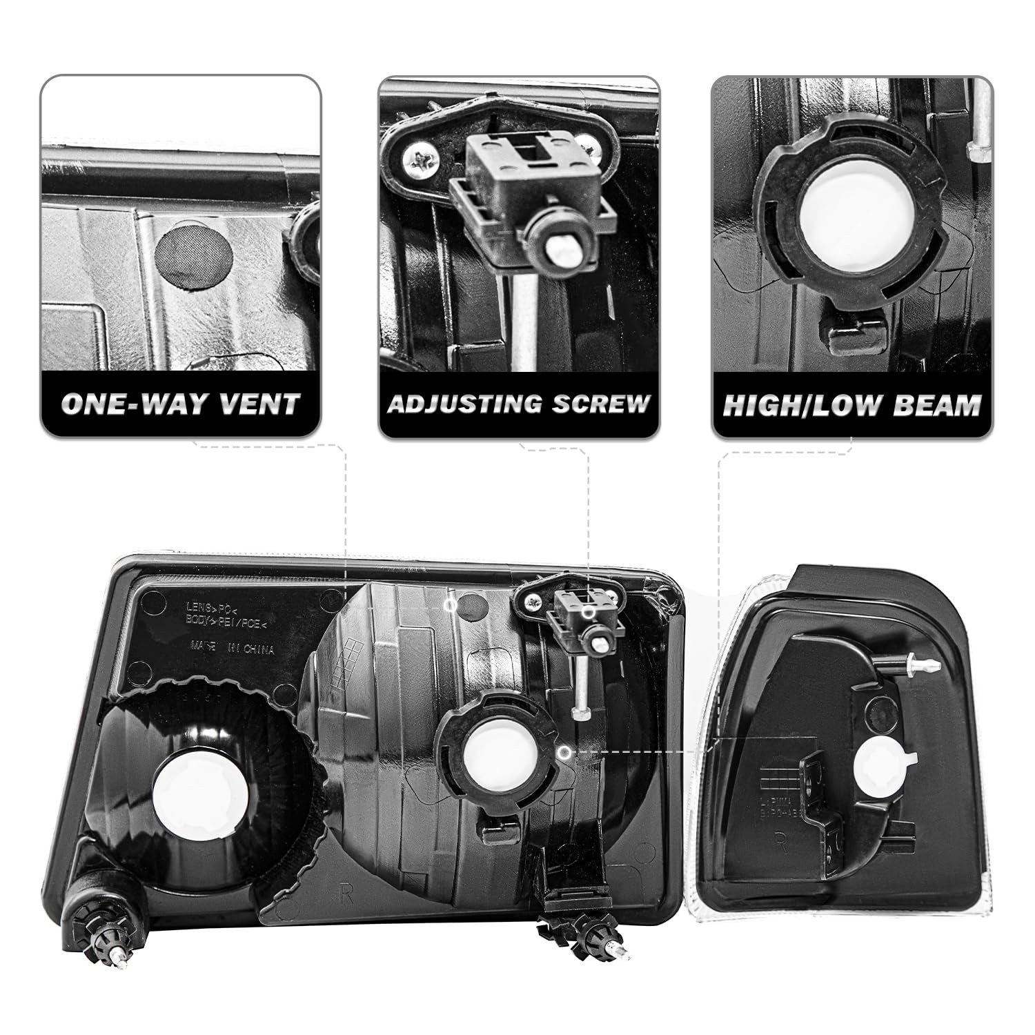 Headlight Assembly for 2001-2011 Ranger w Corner Light 4pcs