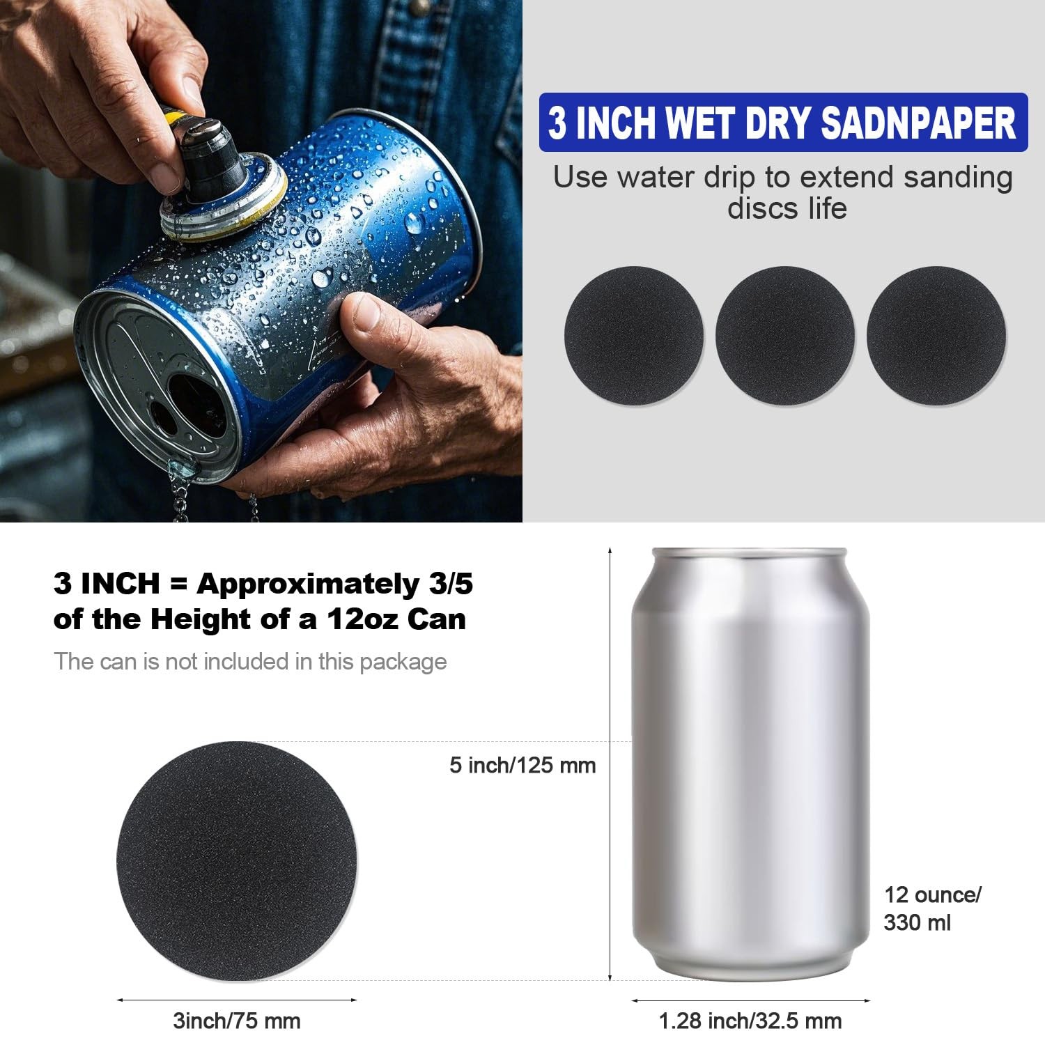 3 Inch Sanding Disc Kit, 60-10000 Grit Wet Dry Hook & Loop Sandpaper Pads 133pcs
