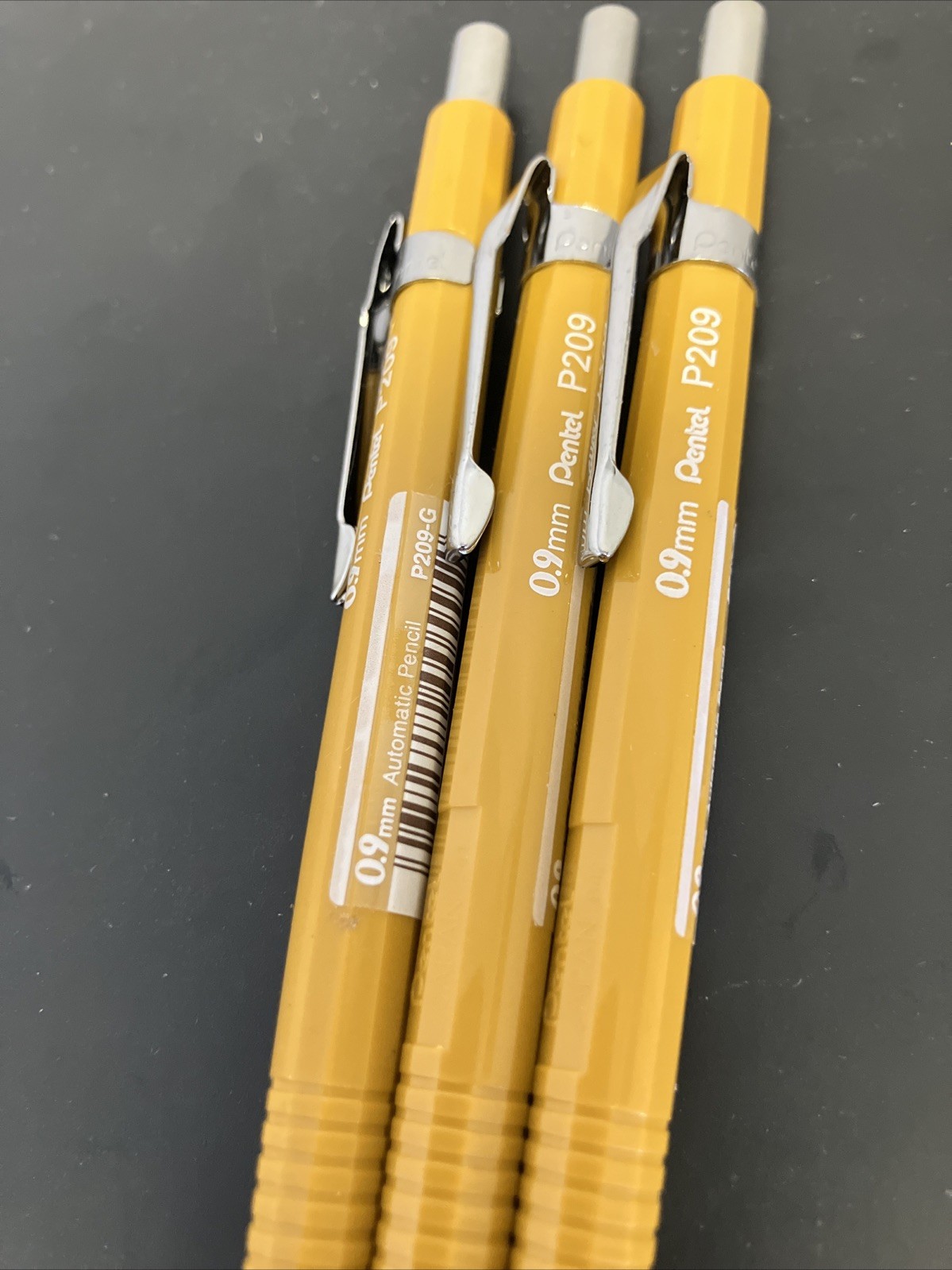 P209G Pentel Sharp Mechanical Drafting Pencil, 0.9mm, Yellow Barrel, Pack of 3