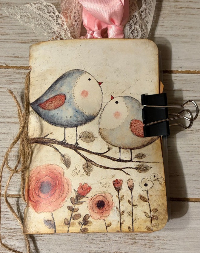 Junk Journal Handmade Booklet Book Vintage «Cute Animals» Pockets, Ephemera b