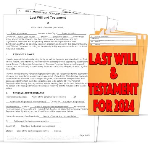 2024 Last Will and Testament Kit: Blank Legal Last Will Testament Forms
