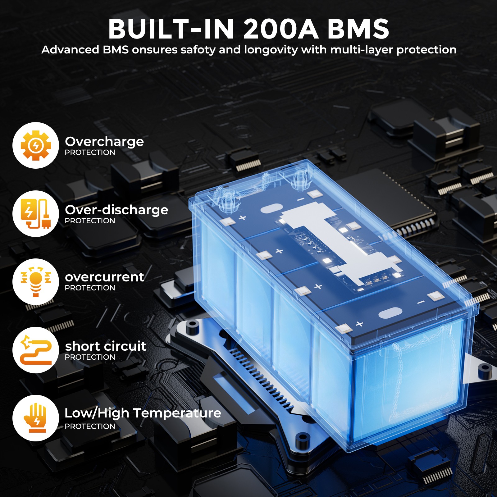 12V 200Ah Lithium LiFePO4 Battery 2560Wh Built-in BMS Deep Cycle Marine RV Solar