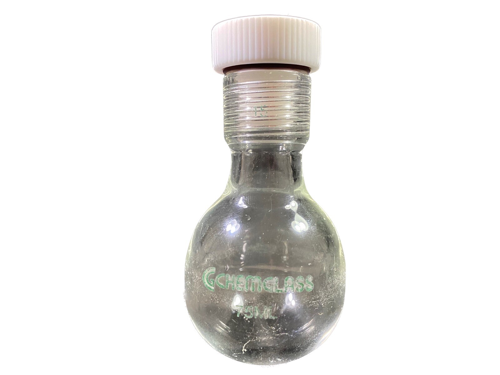 CHEMGLASS 75mL HW Round Bottom Pressure Vessel W #15 Bushing O-Ring CG-1880-10