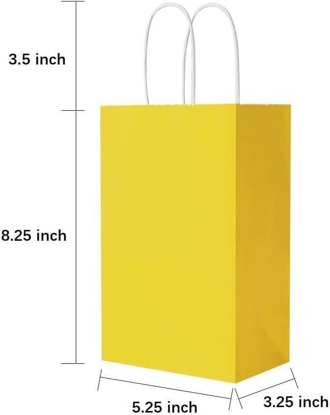 100 Pack 5.25×3.25×8.25 Inch Small Yellow Kraft Paper Bags with Handles Bulk …