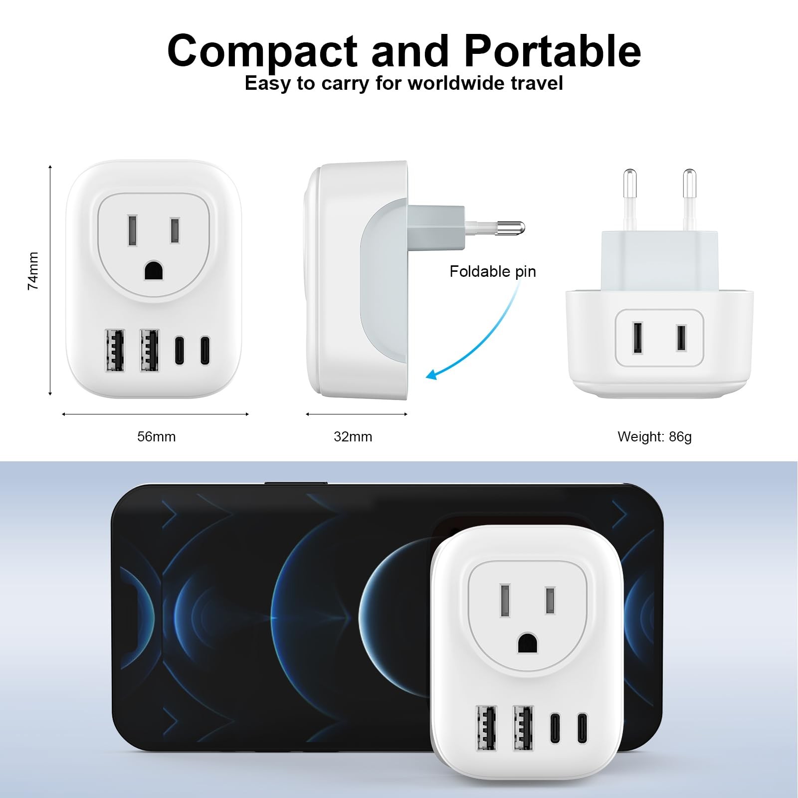European Travel Plug Adapter, International Plug Adapter with 2 AC Outlets 4 …