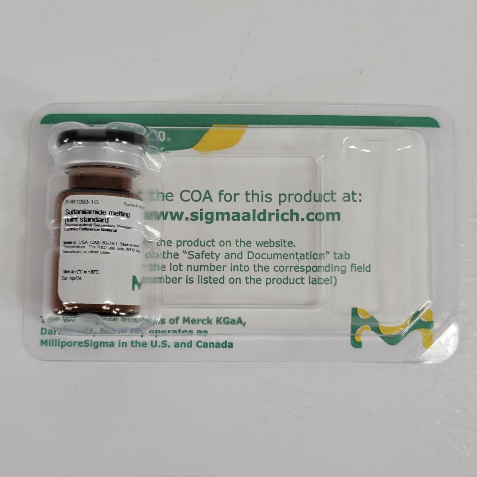 Expired Sigma-Aldrich PHR1093-1G Sulfanilamide Melting Point CRM Standard 1g