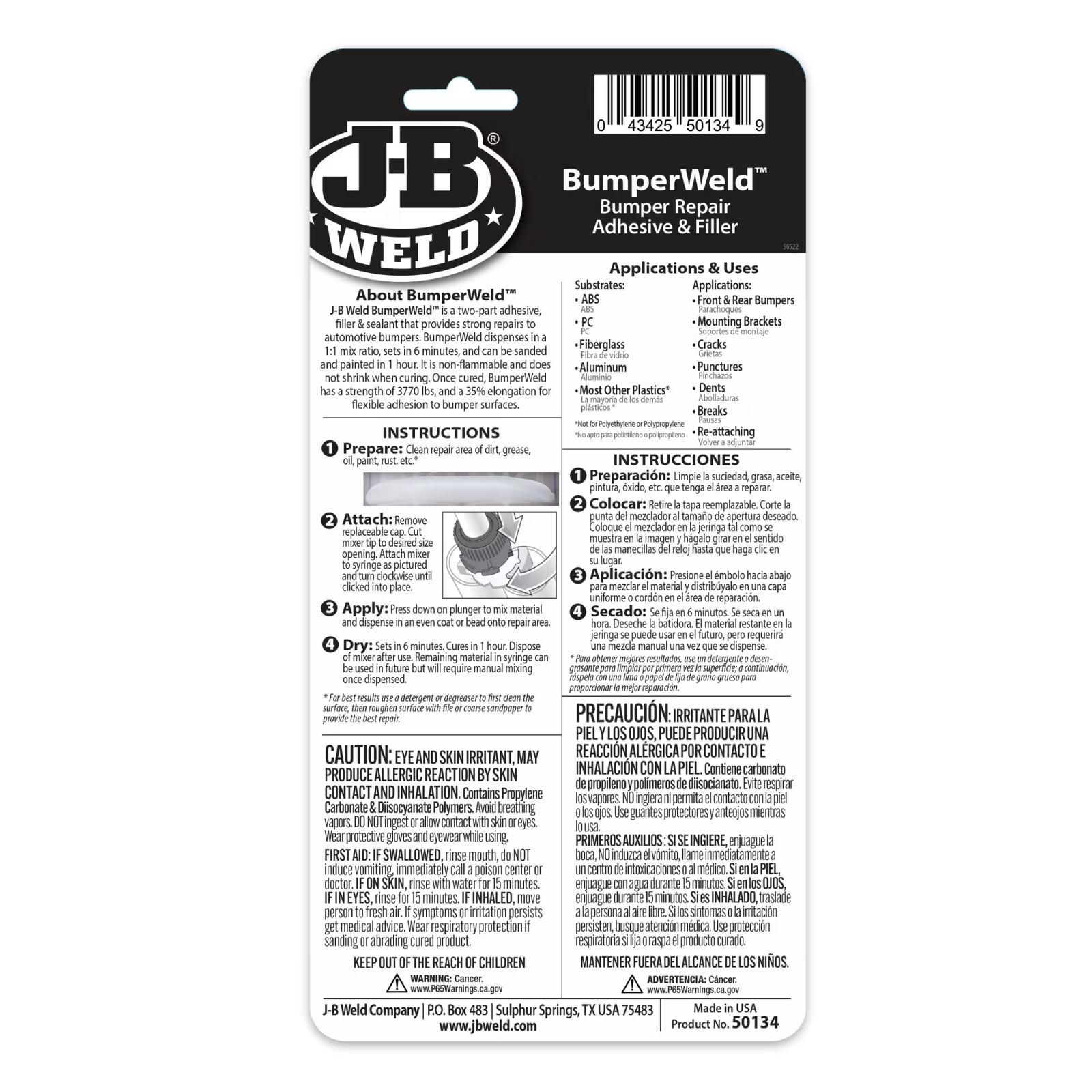 J-B Weld Bumper Weld Syringe Epoxy Adhesive, 25 ml
