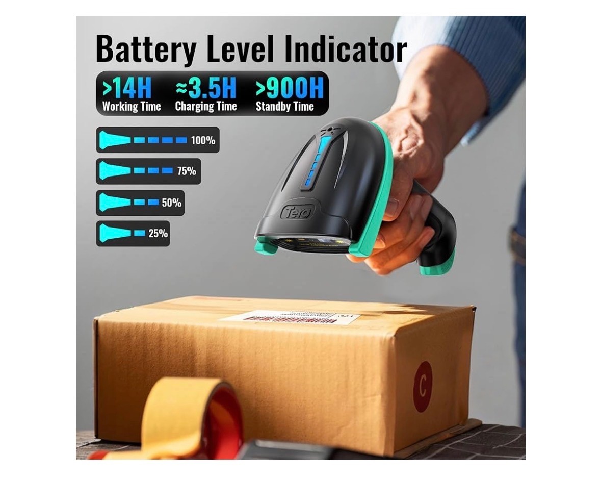 Tera Barcode Scanner Wireless 1D Laser Cordless Barcode Reader USB 5100 Teal