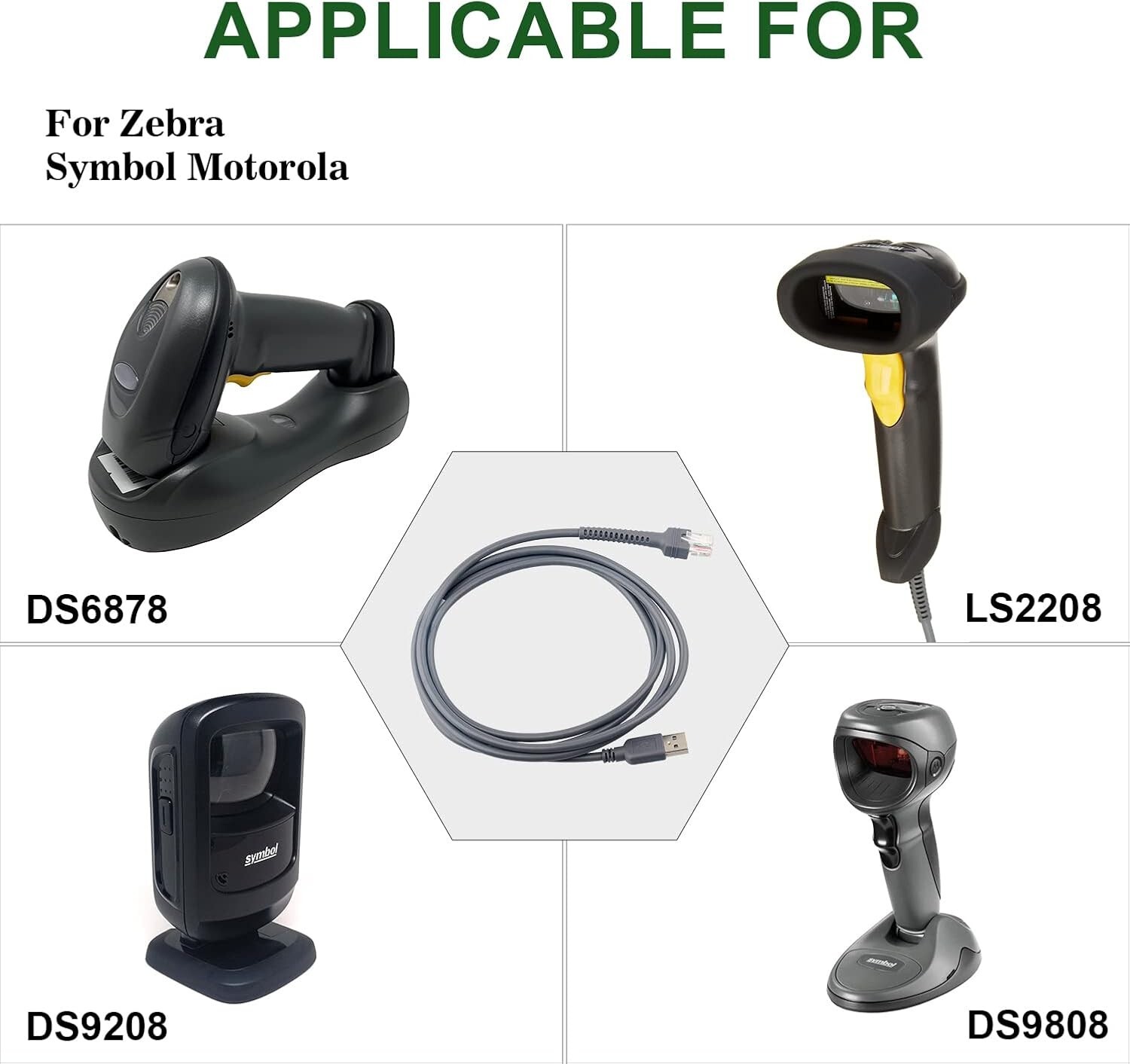 7 ft USB Cable for Symbol Barcode Scanner ls2208 ls4208 CBA-U01-S07ZAR