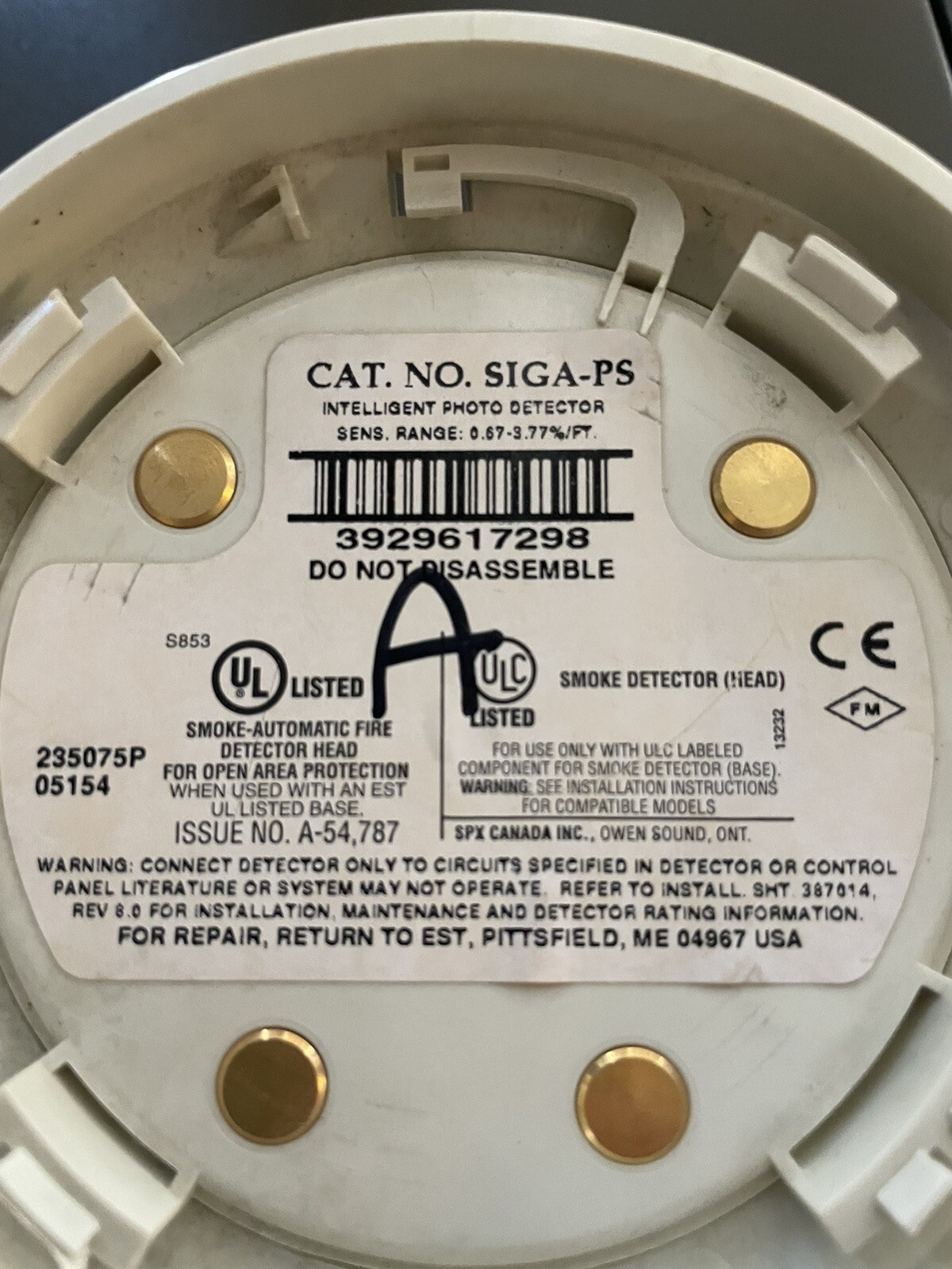 Edwards EST SIGA-PS Intelligent Photoelectric Smoke Detector White