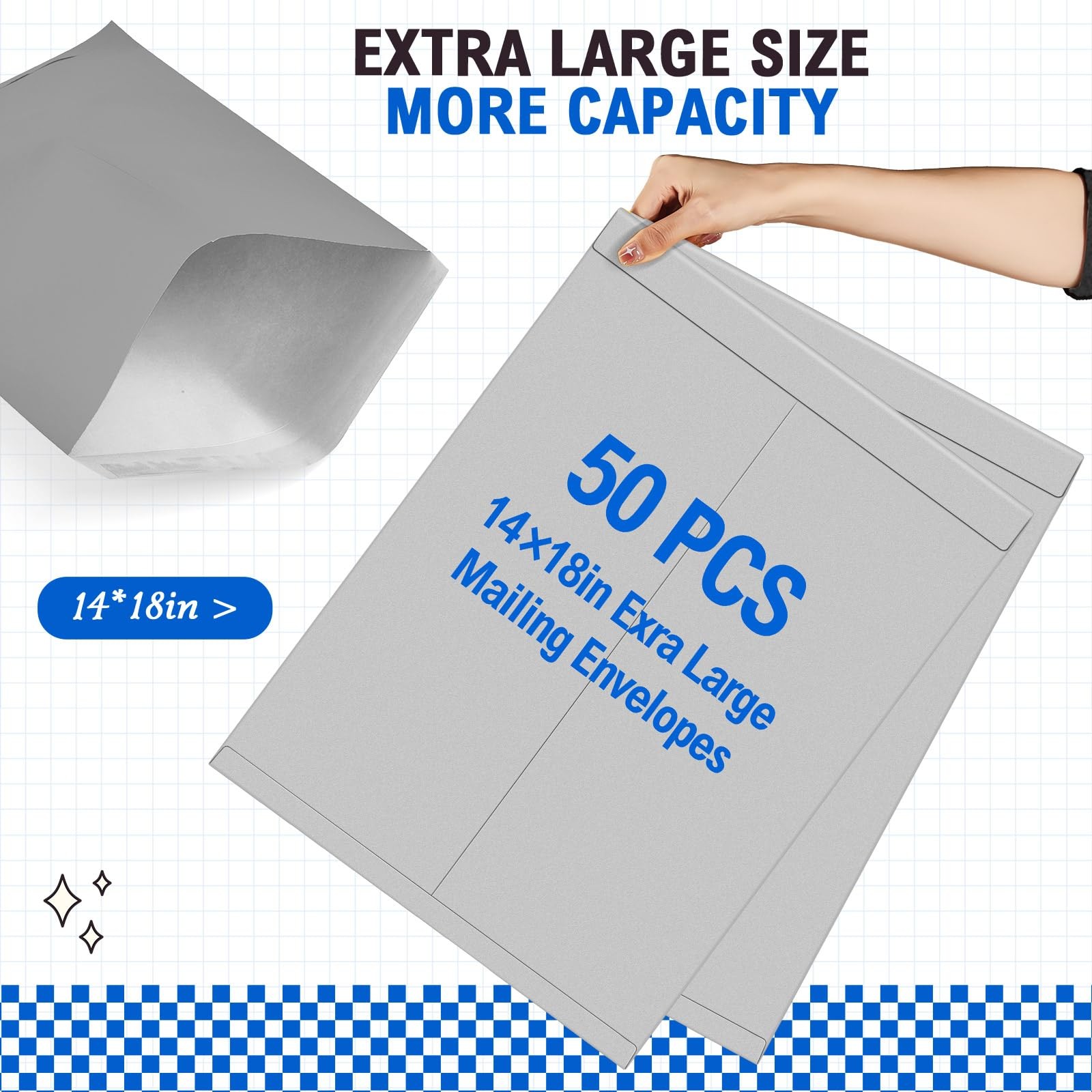 50 Pcs 14» x 18» Extra Large Mailing Envelopes 32lb with Gummed Flaps, Cata…