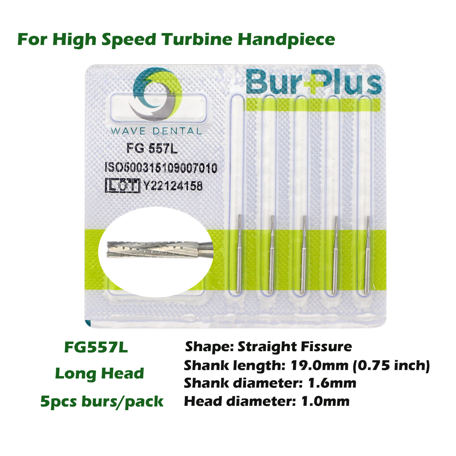 Wave Dental Surgical Carbide Burs Long Shank 558 557L FG SURG Straight Fissure