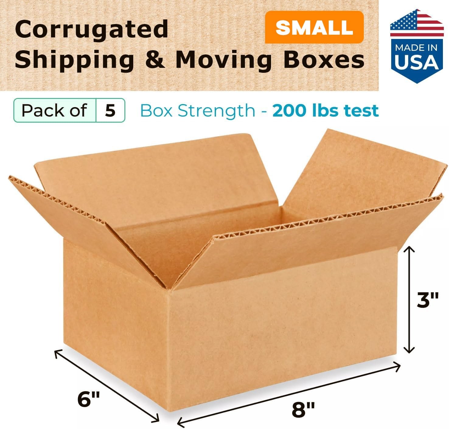 Small Moving & Shipping Boxes 8 x 6 x 3 inches (5-Pack) – Extra Strength 200 …