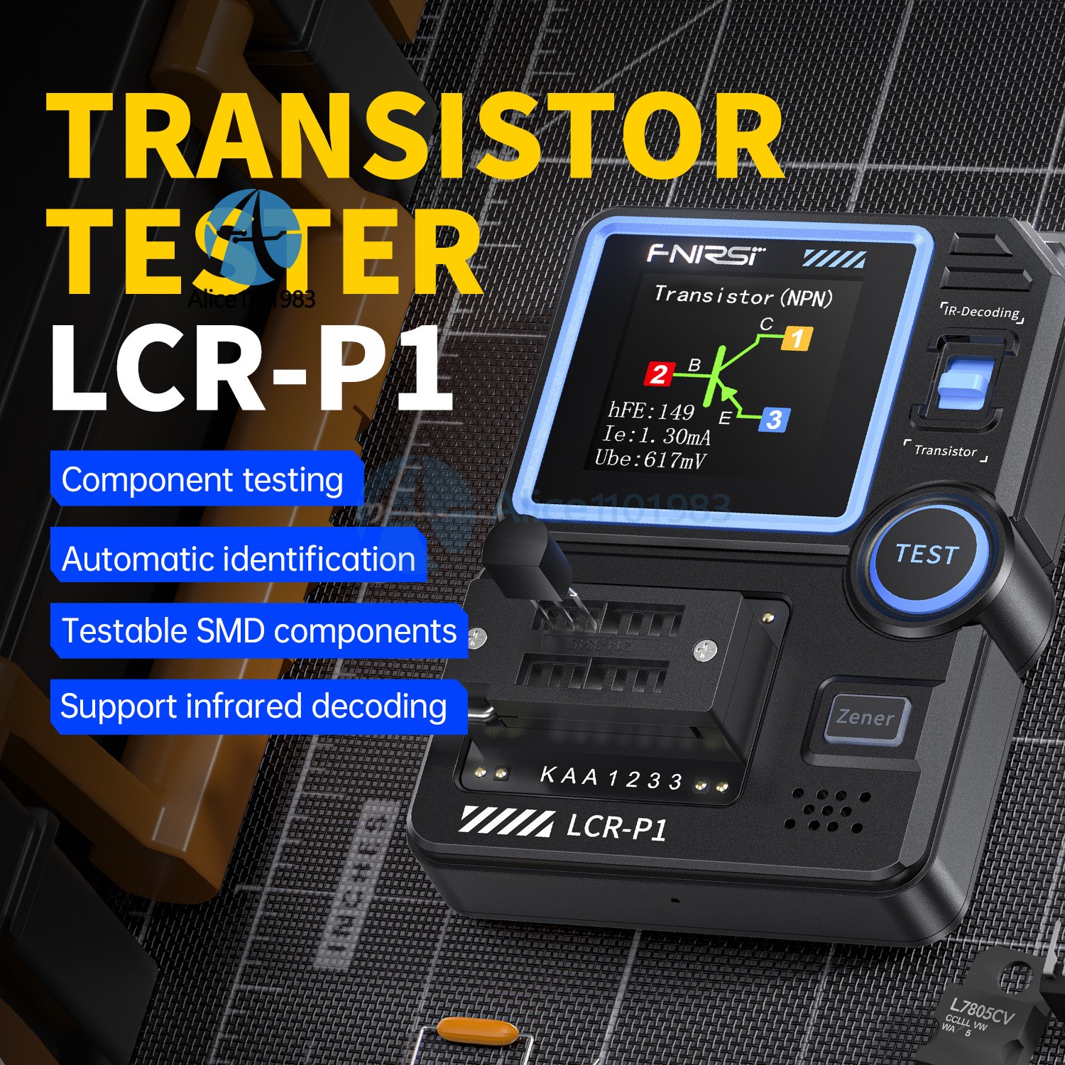 FNIRSI LCR-P1 Transistor Tester Diode Triode MOSFET NPN PNP SMD LCR ESR Meter