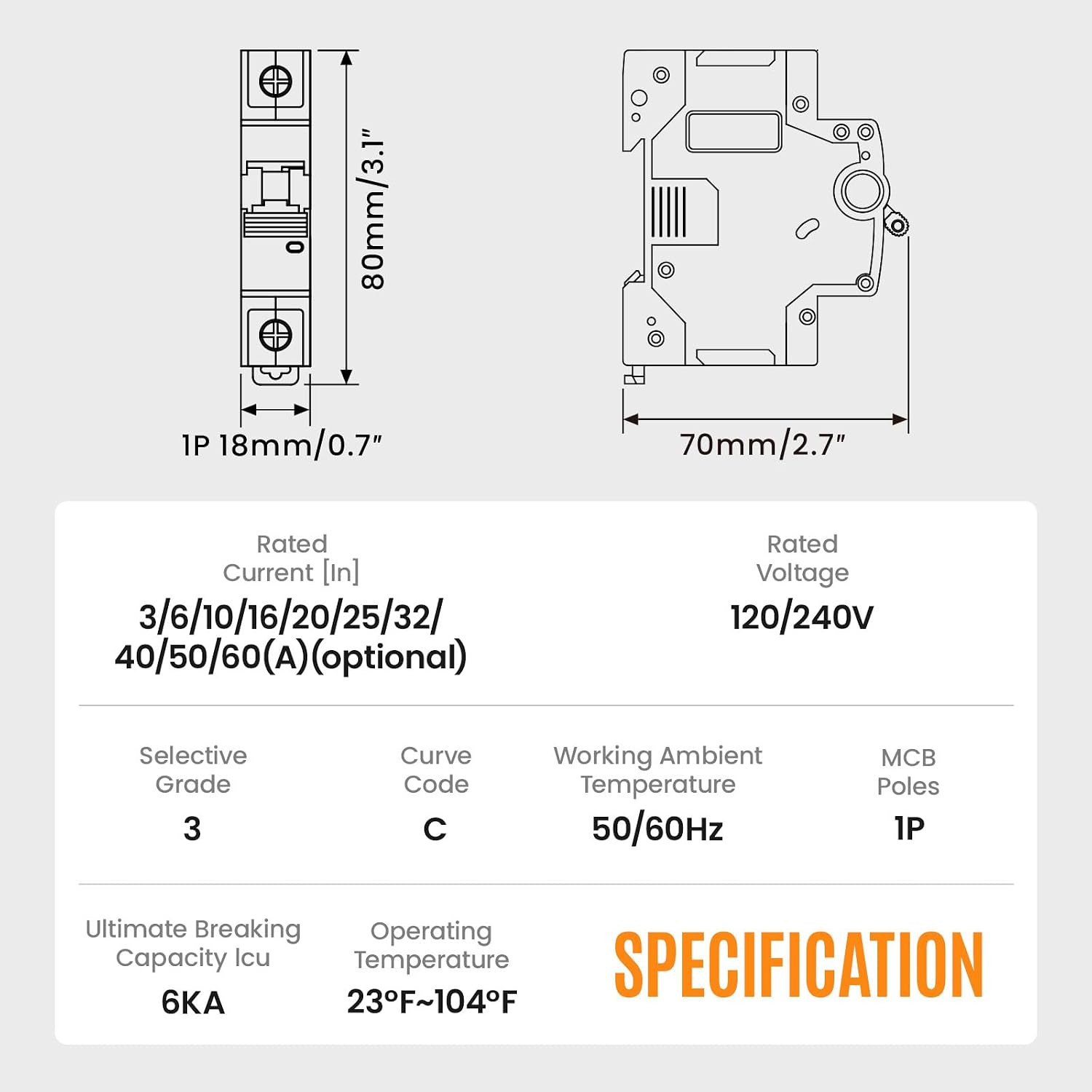Miniature Circuit Breaker 120/240V 40Amps 1 Pole Circuit Breaker DIN Rail Mount,