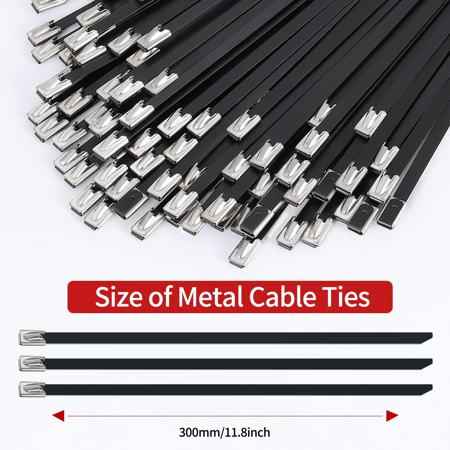 Metal Zip Ties black 100pcs 11.8 inch 304Stainless steel Epoxy Coated Cable Tie