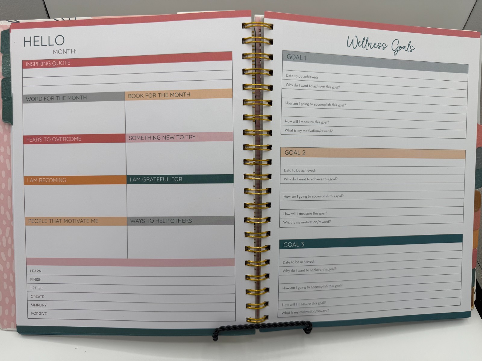 Pembrook 12 Month Wellness Planner Fitness Workout Tracker Book Journal Undated
