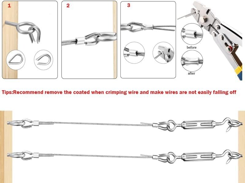 Outdoor Turnbuckle Wire Tensioner Kit 1/16 Vinyl Coated 100Ft Stainless Steel