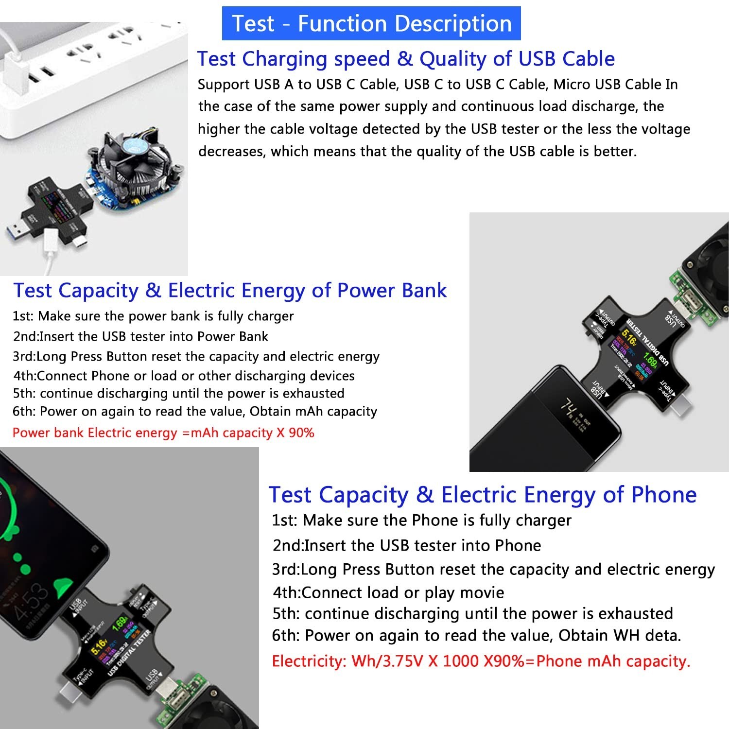USB C Tester, 2 in 1 Tester Color Screen IPS Digital Multimeter2024,Voltage,C…