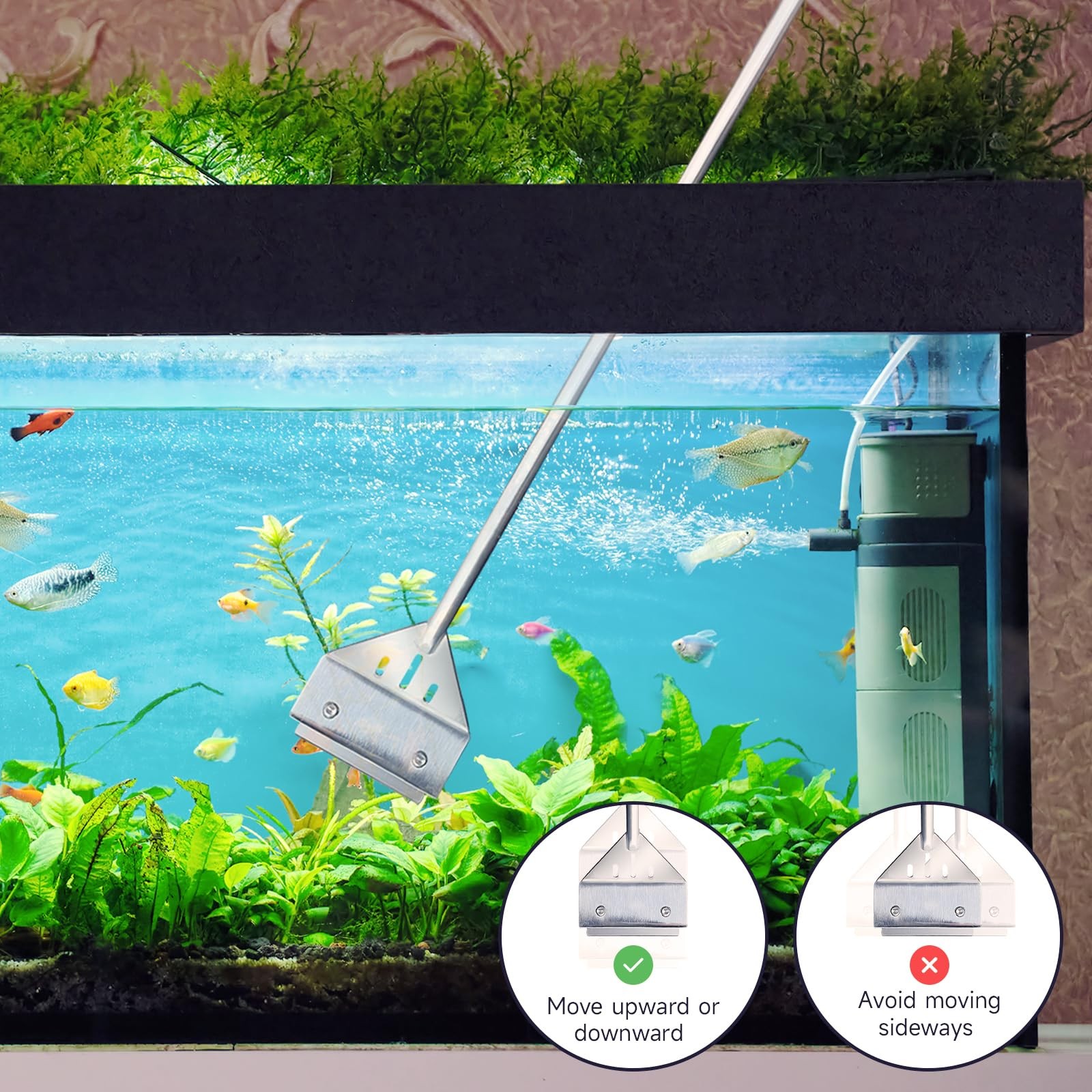 Algae Scraper for Glass Aquariums, 25.6″ Fish Tank Cleaner Stainless Steel Algae