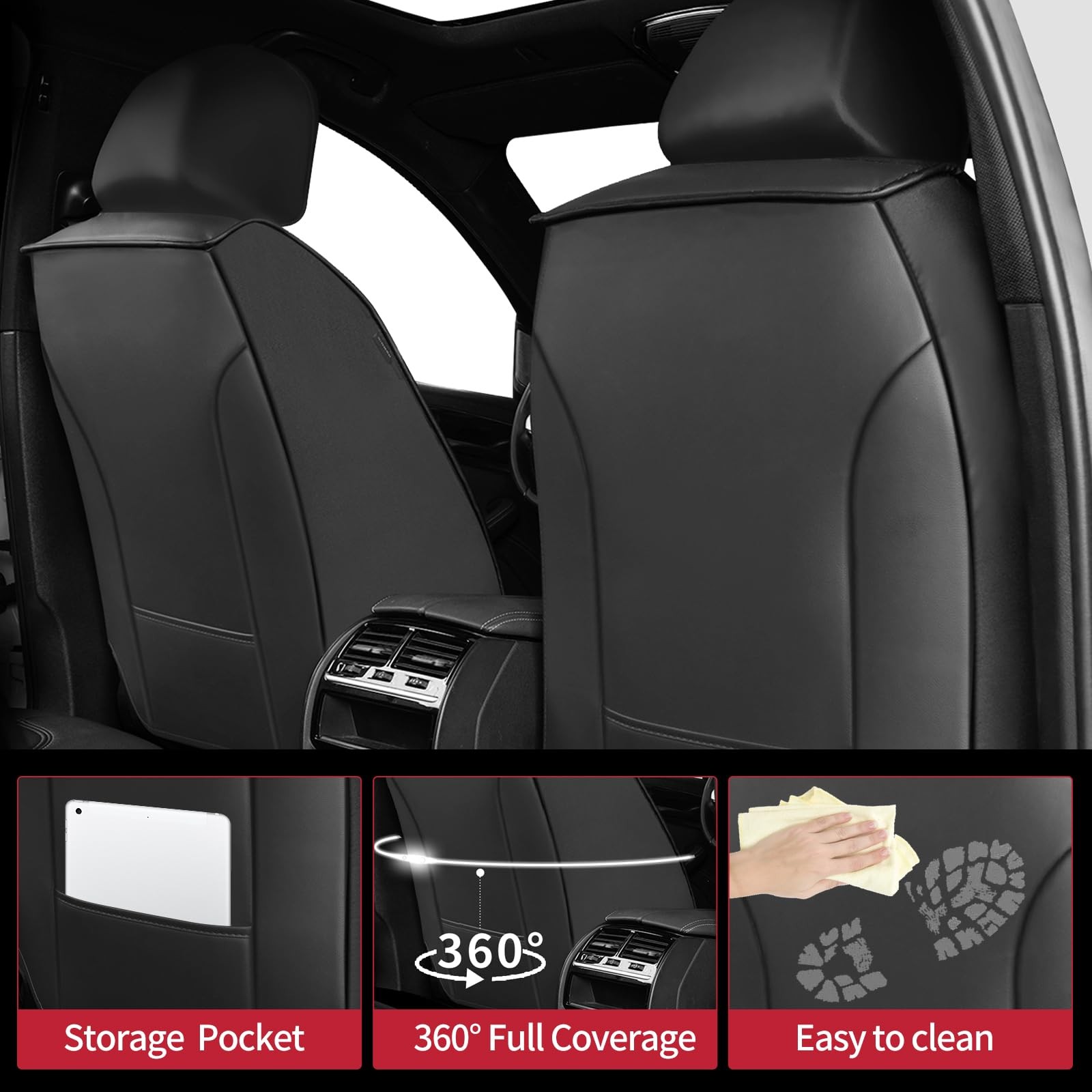 Car Seat Covers Malibu 2009-2026 Waterproof Leather Airbag All-Weather Black