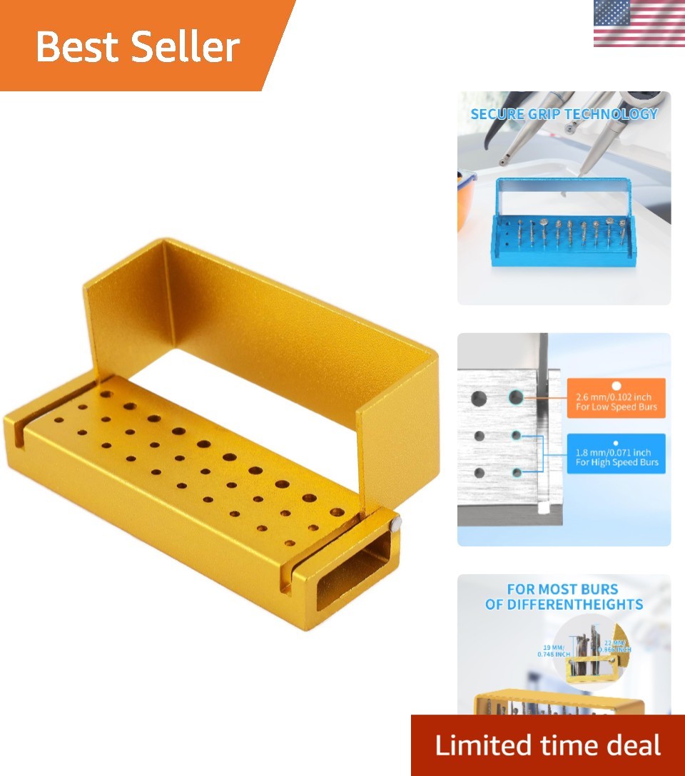 Gold Aluminum Dental Bur Holders – High-Speed Drill Storage with Flip-Top Access