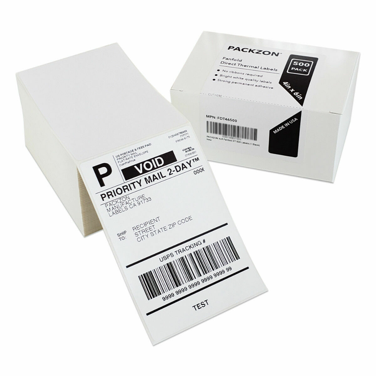 500 4×6 Fanfold Direct Thermal Shipping Labels for Zebra and Rollo Printers