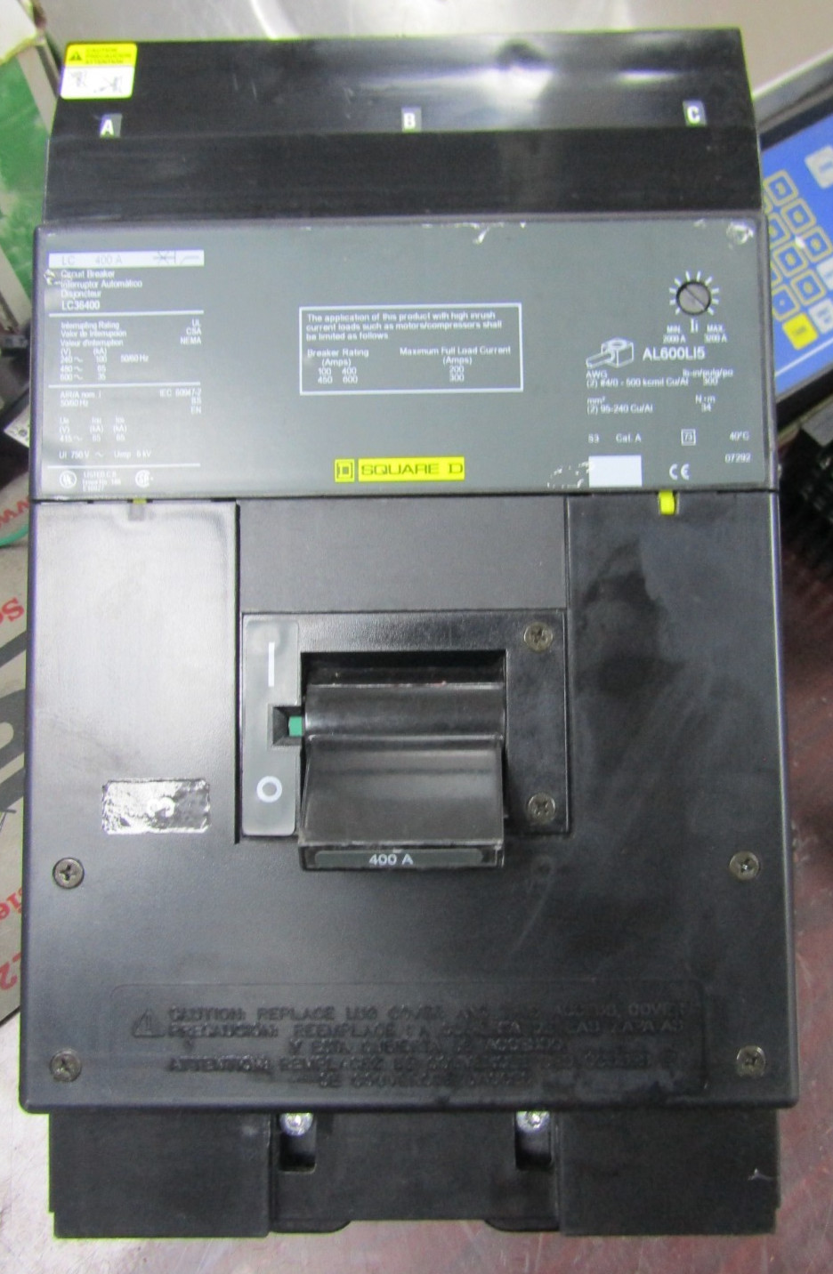 😍 SQUARE D 400 AMP CIRCUIT BREAKER I-LINE 3 POLE 3 PHASE 600VAC/250VDC LC36400