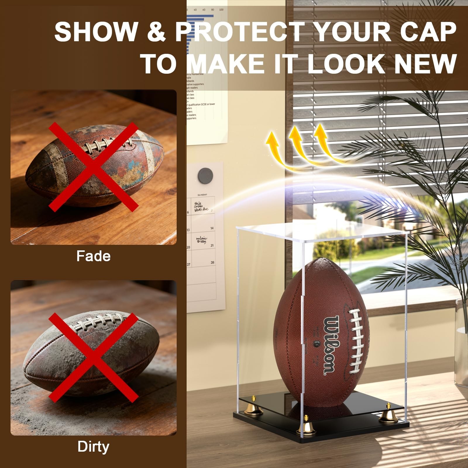 Football Display Case Full Size, Clear Acrylic Display Cases with Double Laye…