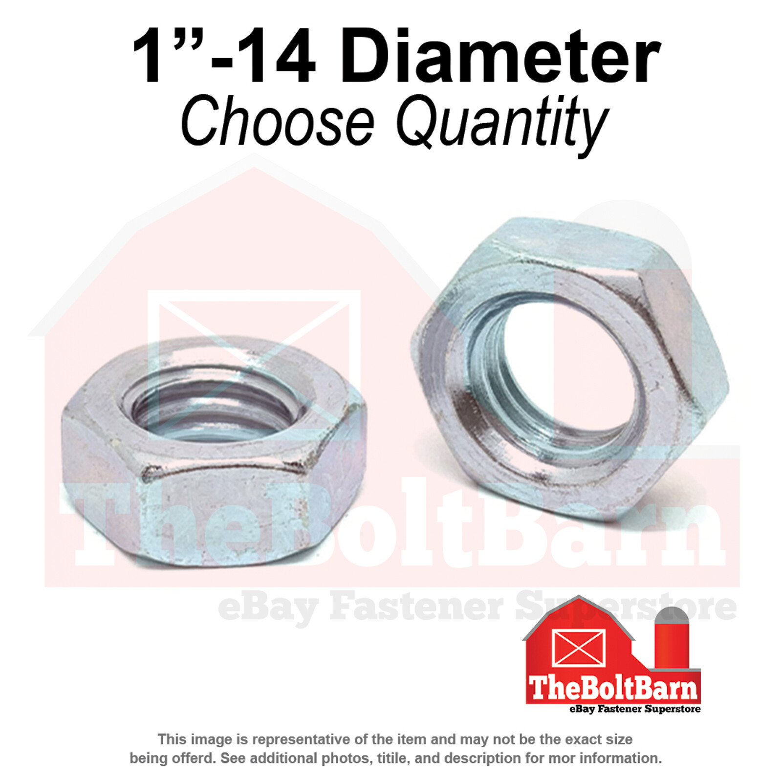 1″-14 Grade A Hex Jam Nuts Zinc Clear Fine Thread (Pick Quantity)