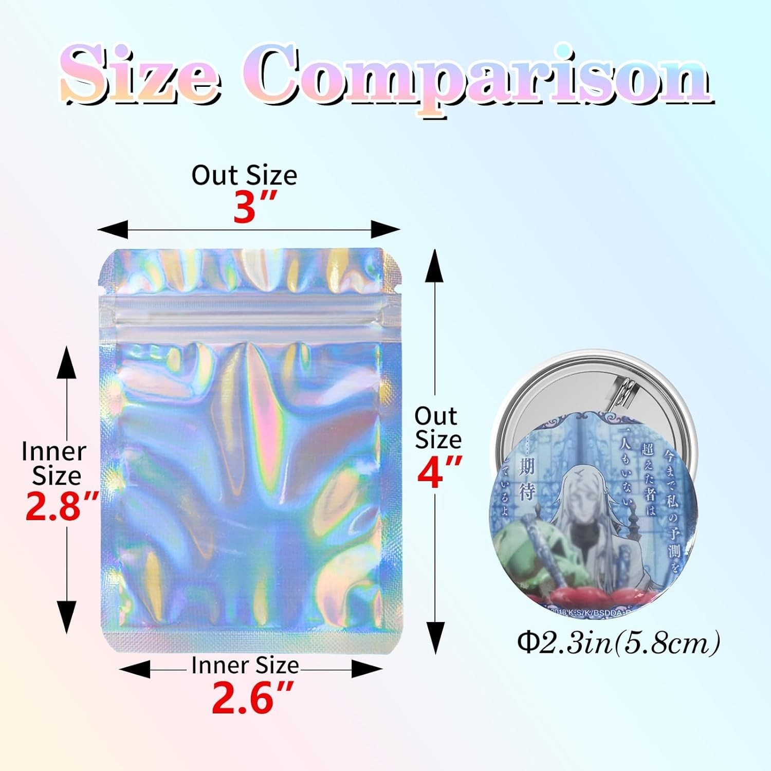 Holographic Bags 100pcs Mylar Bags 3×4 inches Resealable Bag with Party Favor…