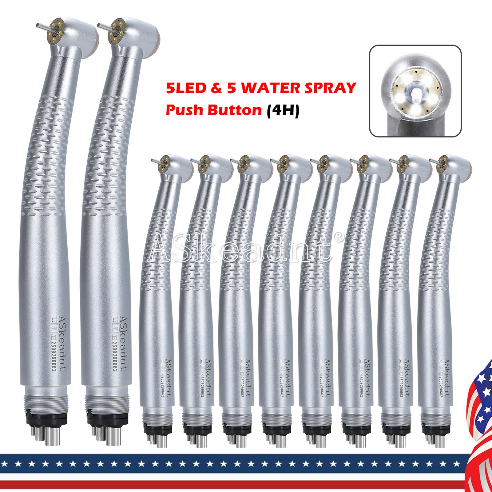 1-10*Dental 5 Led High Speed Handpiece Shadowless E-generator 5LED Hand piece 4H
