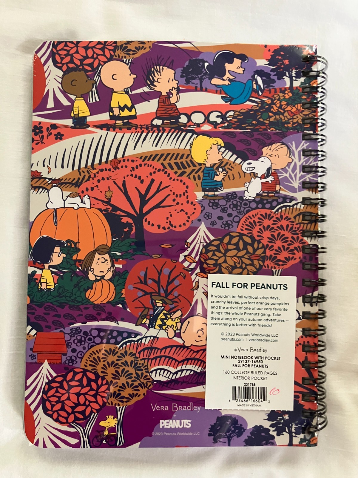 Vera Bradley Mini Notebook with Pocket Fall for Peanuts New Sealed