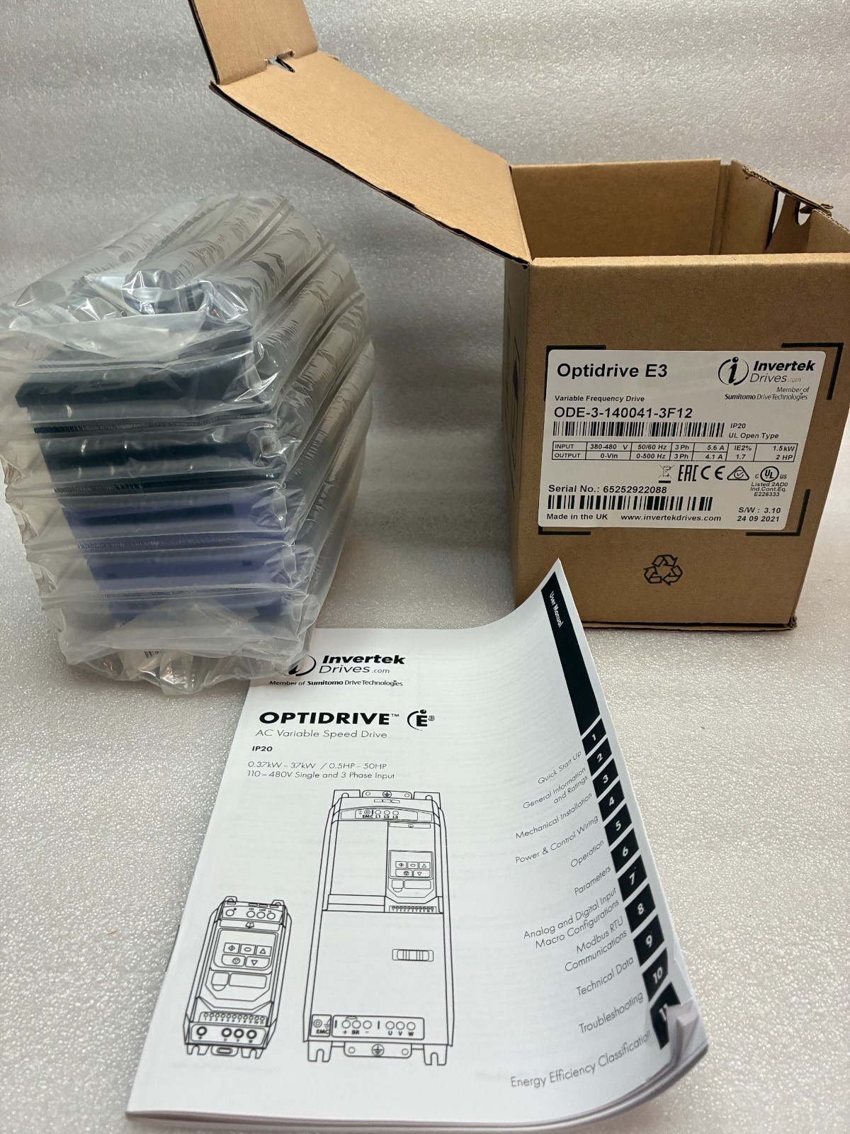 Invertek ODE-3-140041-3F12 Optidrive E3 VFD 2HP 1.5kW 380-480V 3PH NIB