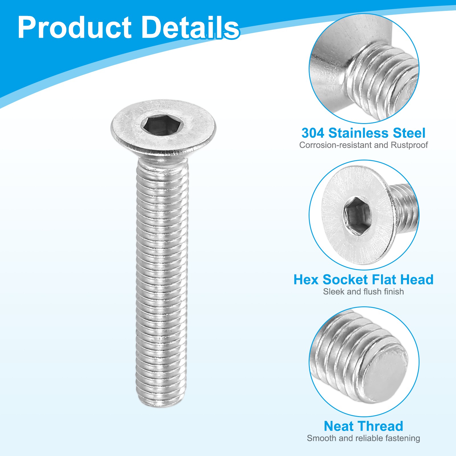 M5 x 30 mm Flat Head Socket Cap Screws, 20 Pcs Hex Socket Countersunk Flat