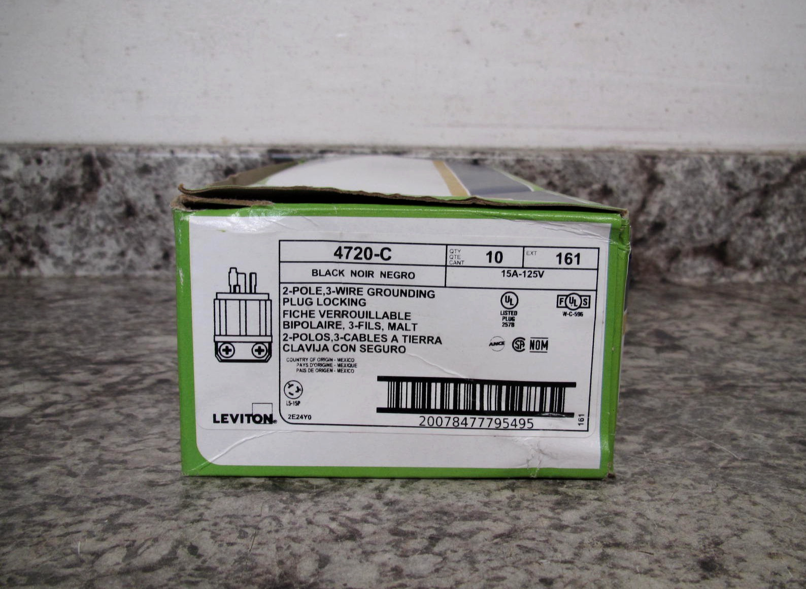 10 x New Leviton 4720-C 15A 125V 2P 3W L5-15P Black Locking Plugs Free Shipping