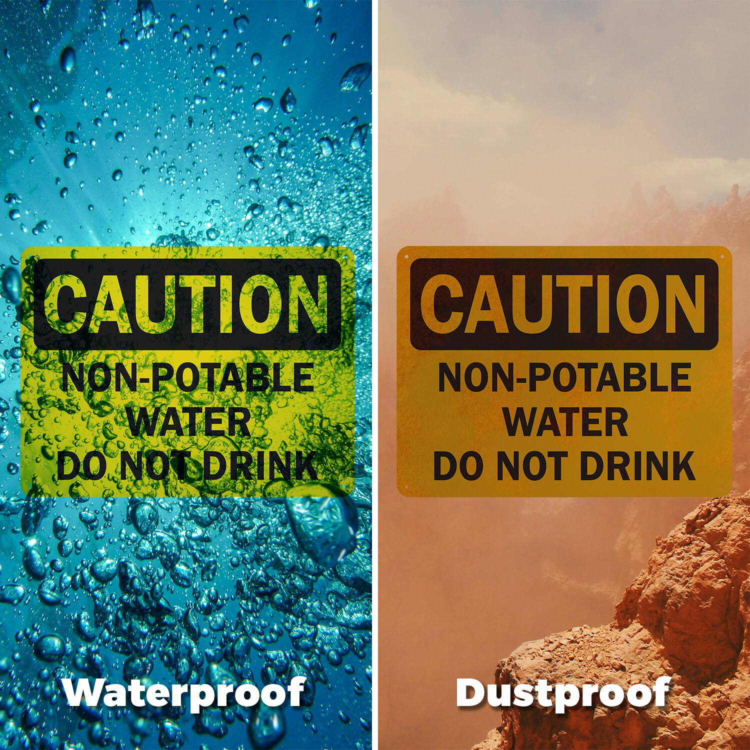 (2 Pack) Non-Potable Water Do Not Drink OSHA Caution Sign Decal Metal Plastic