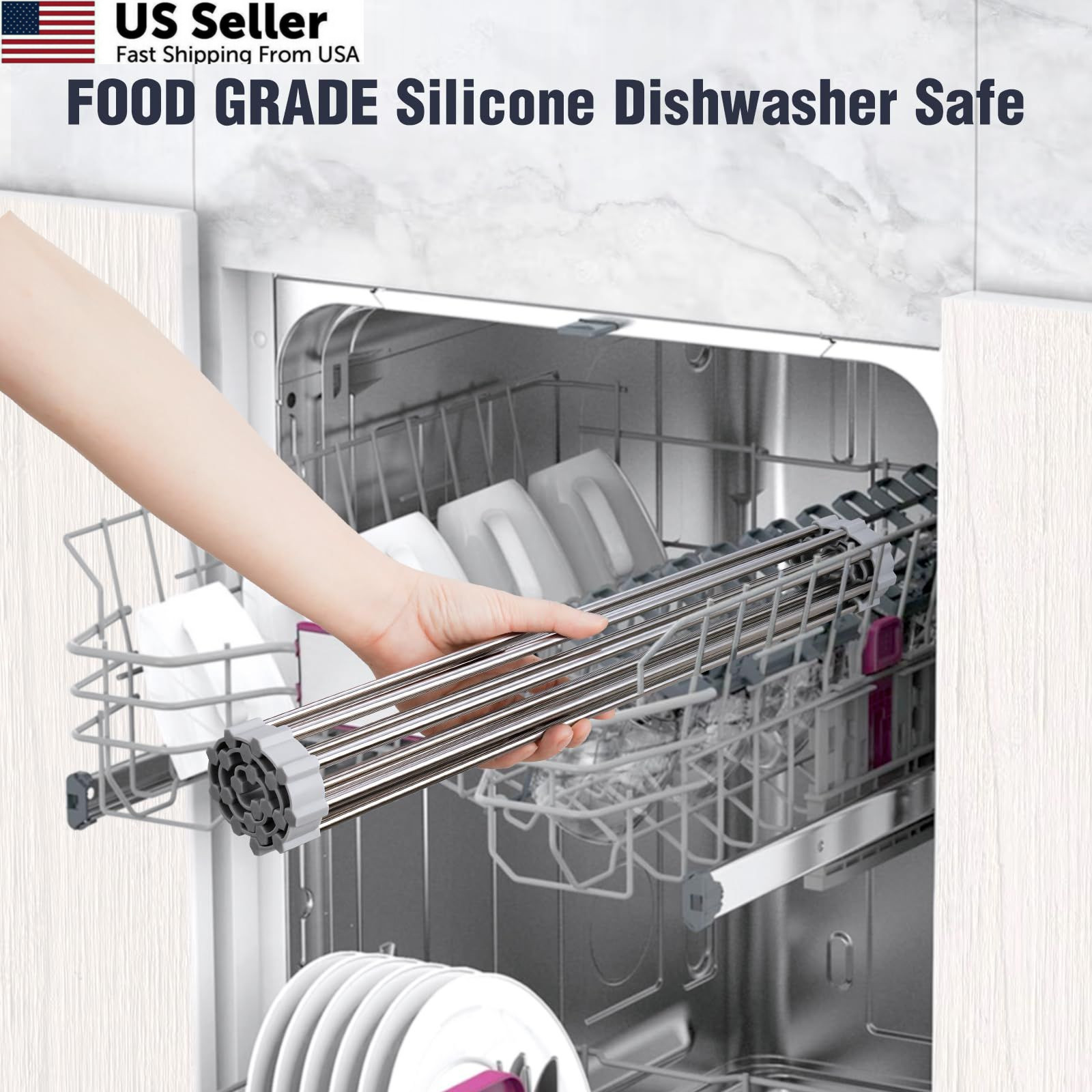 Tomorotec 17.7″ x 15.5″ Roll Up Dish Drying Rack Over 17.7 x 15.5 in, Gray
